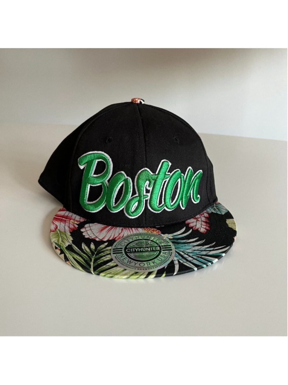City hunter Boston Cap snapback flowers pattern green and black